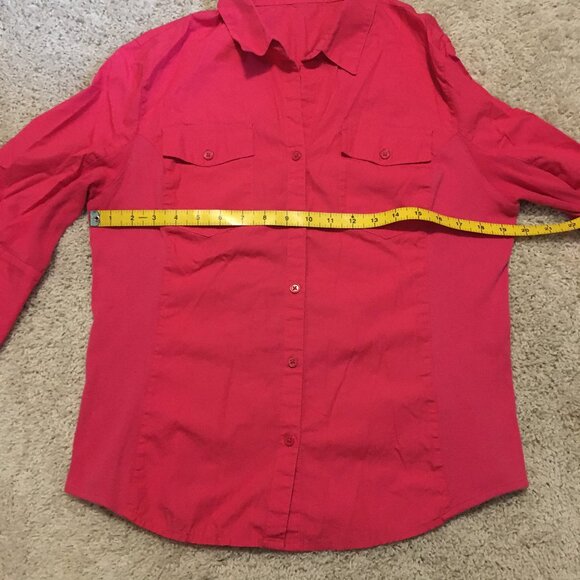 Brilliant Pink Cotton Button Down 3/4 Flare Sleeve Dress Shirt - Picture 11 of 15